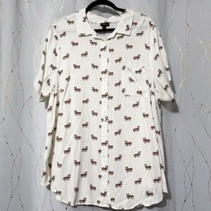 Torrid White and Brown Casual Button Down Shirt with Corgi Print